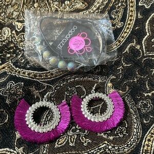 Paparazzi Fringe chandelier earrings, Boho Bohemian fashion earrings bracelet